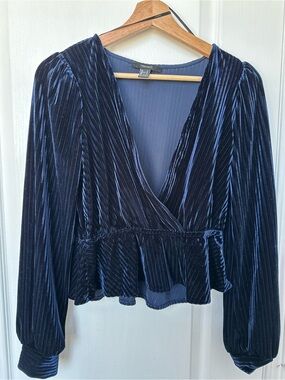 Forever 21 Navy Velvet Wrap Blouse
